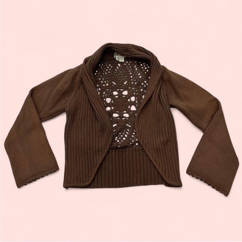 Y2K Costa Blanca Brown Cropped Cardigan Crochet Back